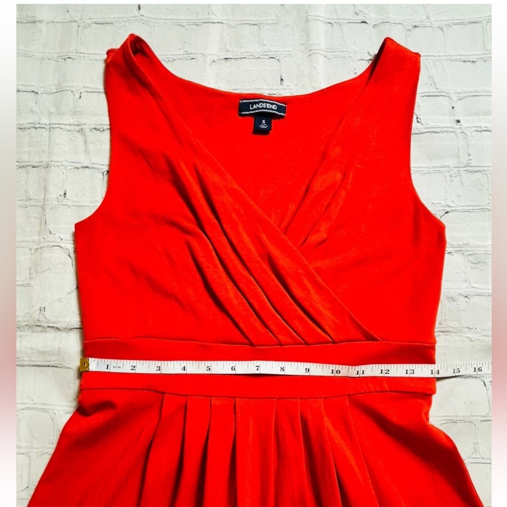 Lands’ End Faux Wrap Dress Womens Size Small 6-8 Orange Pima Cotton - Picture 8 of 11